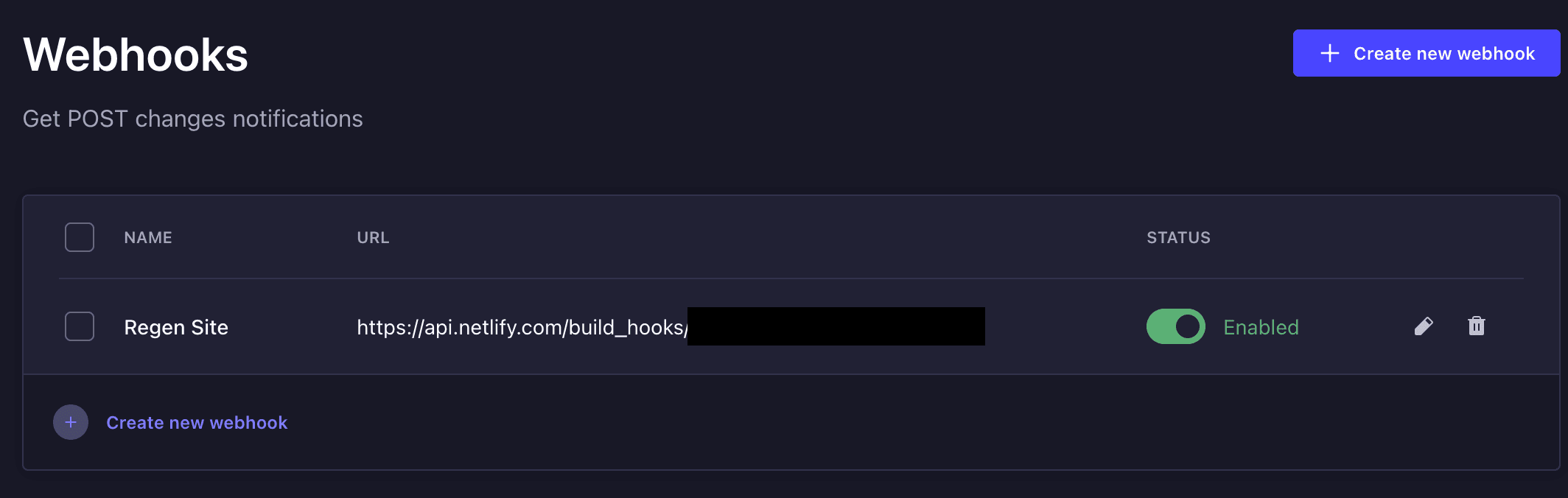 Strapi's webhook UI